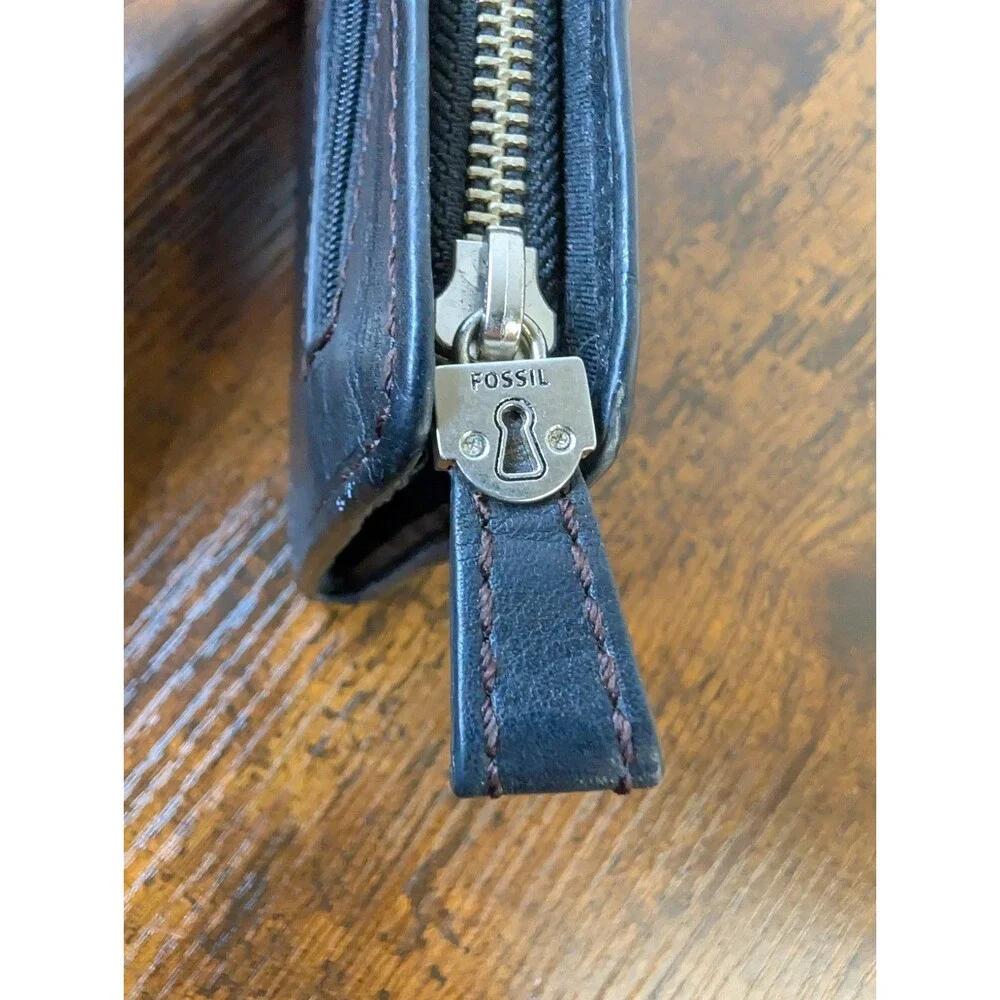 Fossil Maddox Marlow Leather Flap Clutch Wallet Black Vintage Tri-Fold Keyhole